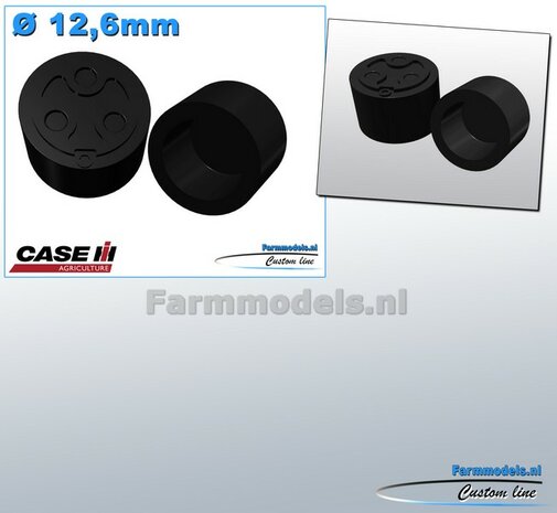 2x CASE IH Eindvertragingen/ Planeetkappen &Oslash; 12.6 mm  Resin ZWART GLANS Gespoten geleverd 1:32 Farmmodels Custom Line