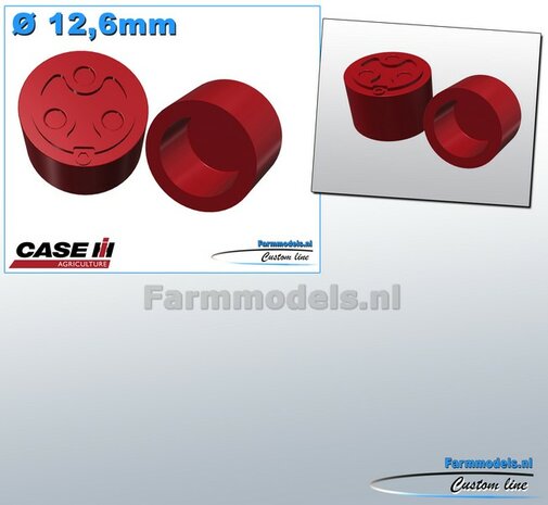 2x IH Eindvertragingen/ Planeetkappen &Oslash; 12.6 mm  Resin INTERNATIONAL HARVESTER DONKER ROOD Gespoten geleverd 1:32 Farmmodels Custom Line