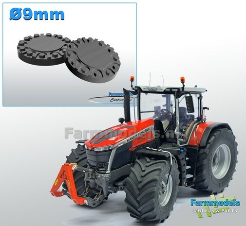 2x Afdekplaat t.b.v. (Achteras-) Velg &Oslash; 9 mm  Materiaal Resin, MASSEY FERGUSON 9S UH GRIJS Gespoten geleverd 1:32