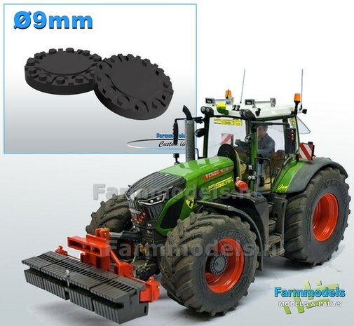 2x Afdekplaat t.b.v. (Achteras-) Velg &Oslash; 9 mm  Materiaal Resin, FENDT 942 (Wiking) CHASSIS GRIJS Gespoten geleverd 1:32