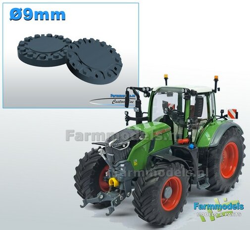 2x Afdekplaat t.b.v. (Achteras-) Velg &Oslash; 9 mm  Materiaal Resin, FENDT 728 (Wiking) CHASSIS GRIJS Gespoten geleverd 1:32