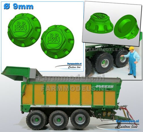 2x BPW NAAFDOP PLATTE uitvoering &Oslash; 9 mm Materiaal Kunststof JOSKIN GROEN Gespoten geleverd 1:32