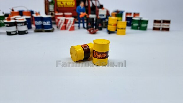 2x VREDO OLIEDRUMS + 3x losse doppen OLIEDRUMS Resin INDUSTRIE GEEL gespoten geleverd + VREDO Pr&eacute;-Cut Decal stickersets 1:32