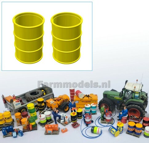 2x OPEN OLIEDRUMS, Resin JOHN DEERE GEEL gespoten geleverd 1:32