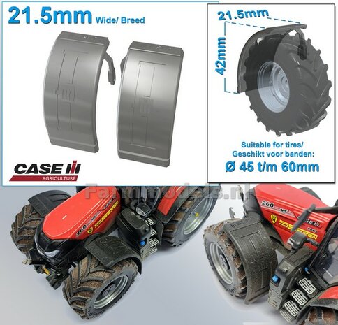 2x CASE IH spatborden 21.5 mm breed MET STEUNEN RESIN, Blank geleverd 1:32