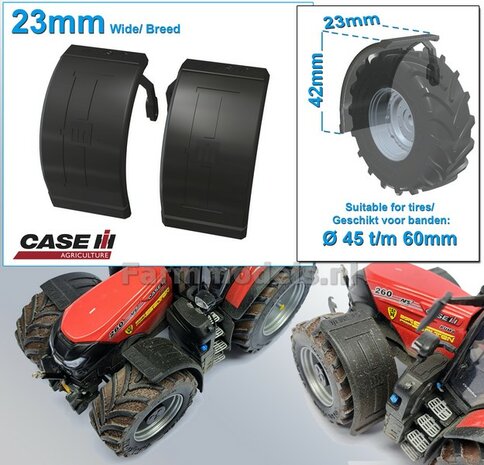 2x CASE IH spatborden 23 mm breed MET STEUNEN Resin in ZWART RUBBER COMPOUND Gespoten geleverd 1:32