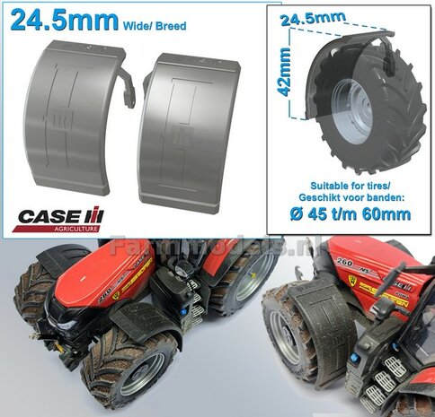 2x CASE IH spatborden 24.5 mm breed MET STEUNEN RESIN, Blank geleverd 1:32