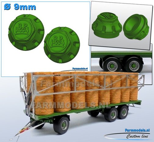 2x NAAFDOP uitvoering MET CENTREERRAND ONDERKANT &Oslash; 9 mm Materiaal Kunststof FENDT NATURE GREEN Gespoten geleverd 1:32