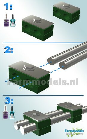 4x DUO BUISKLEM voor leidingen t/m &Oslash; 0.8 mm VAST BLOK uitvoering Resin, GROEN met ALUMINIUM TOP Gespoten geleverd 1:32                       