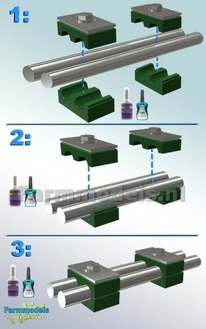 10x DUO BUISKLEM voor leidingen t/m &Oslash; 0.8 mm GEDEELD BLOK uitvoering Resin, GROEN BLOK met ALUMINIUM TOP Gespoten geleverd 1:32                       