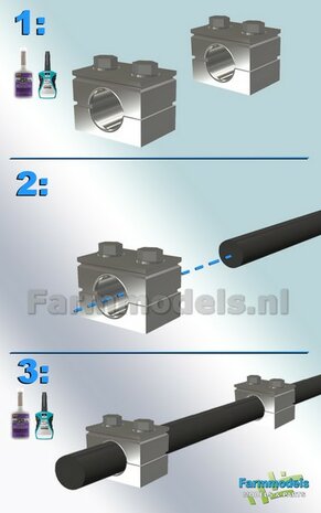 10x MONO BUISKLEM voor leidingen t/m &Oslash; 0.5 mm VAST BLOK uitvoering Resin, ALUMINIUM Gespoten geleverd 1:32                       