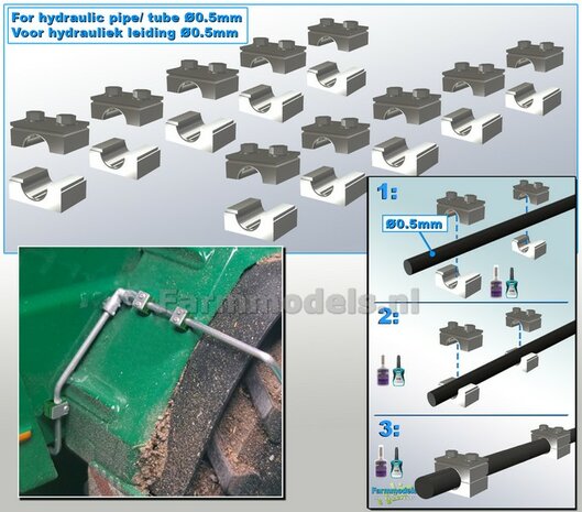 10x MONO BUISKLEM voor leidingen t/m &Oslash; 0.5 mm GEDEELD BLOK uitvoering Resin, ALUMINIUM Gespoten geleverd 1:32                       