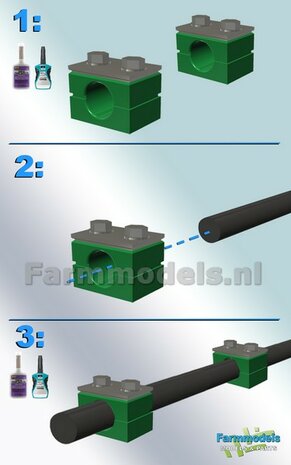 10x MONO BUISKLEM voor leidingen t/m &Oslash; 0.5 mm VAST BLOK uitvoering Resin, GROEN met ALUMINIUM TOP Gespoten geleverd 1:32                       