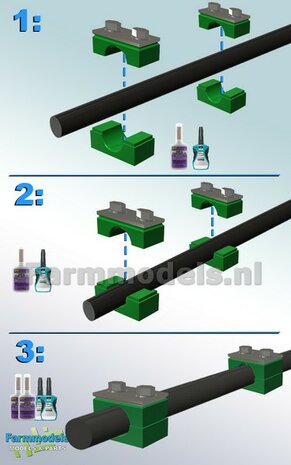 10x MONO BUISKLEM voor leidingen t/m &Oslash; 0.5 mm GEDEELD BLOK uitvoering Resin, GROEN BLOK met ALUMINIUM TOP Gespoten geleverd 1:32                       