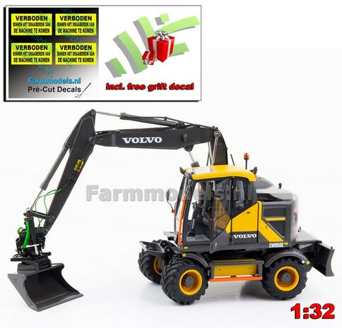 Volvo EWR150E kraan NOKIAN banden + Tiltrotator S6/S60 snelwissel + bak + FREE GIFT STICKERSET (verboden) 1:32 AT3200100    