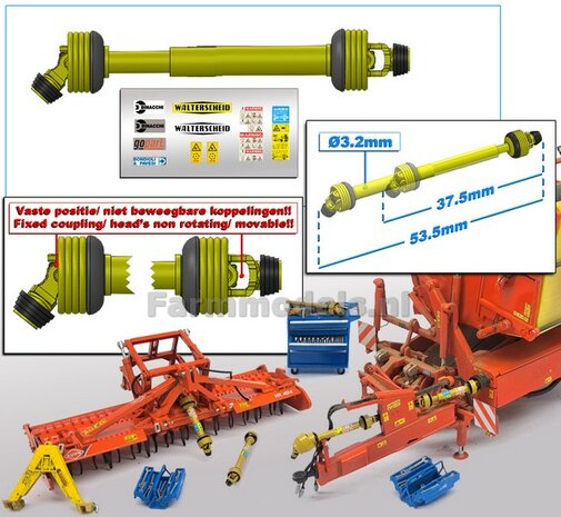 UITSCHUIFBARE Aftakas 1x KOP HANGEND DELUXE L in: 37.5mm L. uit: 53.5mm Buis &Oslash;3.2mm  ZWART/ GEEL met 2x ZWART/GELE aansluitgaffels incl. Pr&eacute;-Cut Stickerset  1:32