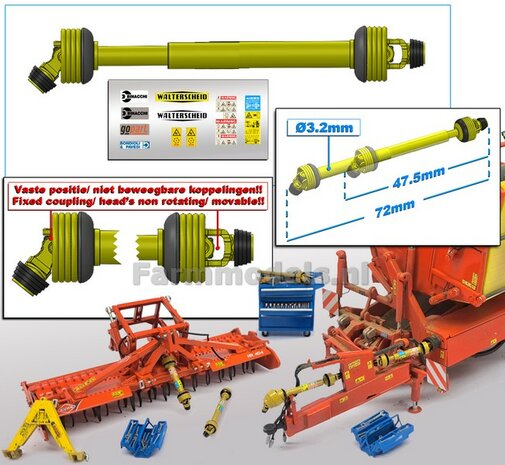 UITSCHUIFBARE Aftakas 1x KOP HANGEND DELUXE L in: 47.5mm L. uit: 72mm Buis &Oslash;3.2mm  ZWART/ GEEL met 2x ZWART/GELE aansluitgaffels incl. Pr&eacute;-Cut Stickerset  1:32