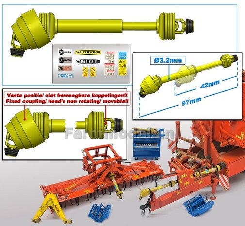 UITSCHUIFBARE GROOTHOEK Aftakas 1x KOP HANGEND L in: 42mm L. uit: 57mm Buis &Oslash;3.2mm  GEEL met 2x ZWART/GELE aansluitgaffels incl. Pr&eacute;-Cut Stickerset  1:32