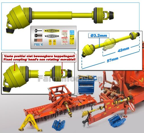 UITSCHUIFBARE GROOTHOEK Aftakas DELUXE 1x KOP HANGEND L in: 42mm L. uit: 57mm Buis &Oslash;3.2mm  GEEL met 2x ZWART/GELE aansluitgaffels incl. Pr&eacute;-Cut Stickerset  1:32