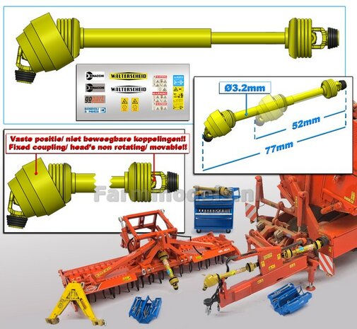 UITSCHUIFBARE GROOTHOEK Aftakas 1x KOP HANGEND L in: 52mm L. uit: 77mm Buis &Oslash;3.2mm  GEEL met 2x ZWART/GELE aansluitgaffels incl. Pr&eacute;-Cut Stickerset  1:32