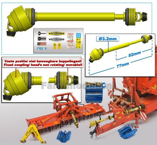 UITSCHUIFBARE GROOTHOEK Aftakas DELUXE 1x KOP HANGEND L in: 52mm L. uit: 77mm Buis &Oslash;3.2mm  GEEL met 2x ZWART/GELE aansluitgaffels incl. Pr&eacute;-Cut Stickerset  1:32