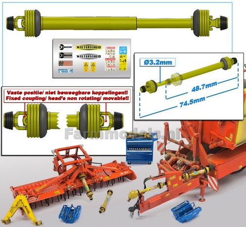 UITSCHUIFBARE Aftakas KOPPEN RECHT DELUXE L in: 48.7mm L. uit: 74.5mm Buis &Oslash;3.2mm  ZWART/ GEEL met 2x ZWART/GELE aansluitgaffels incl. Pr&eacute;-Cut Stickerset  1:32