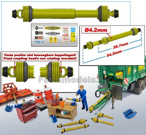 DIK: UITSCHUIFBARE Aftakas KOPPEN RECHT DELUXE L in: 38.7mm L. uit: 54.5mm Buis &Oslash;4.2mm  ZWART/ GEEL met 2x ZWART/GELE aansluitgaffels incl. Pr&eacute;-Cut Stickerset  1:32