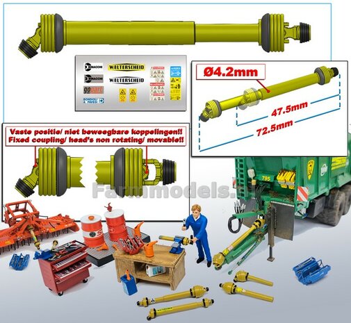 DIK: UITSCHUIFBARE Aftakas 1x KOP HANGEND DELUXE L in: 47.5mm L. uit: 72.5mm Buis &Oslash;4.2mm  ZWART/ GEEL met 2x ZWART/GELE aansluitgaffels incl. Pr&eacute;-Cut Stickerset  1:32