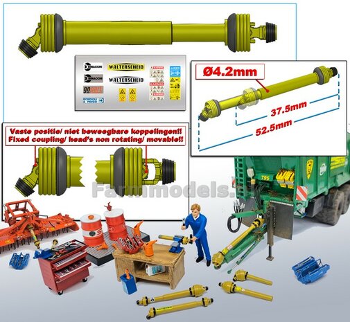 DIK: UITSCHUIFBARE Aftakas 1x KOP HANGEND DELUXE L in: 37.5mm L. uit: 52.5mm Buis &Oslash;4.2mm  ZWART/ GEEL met 2x ZWART/GELE aansluitgaffels incl. Pr&eacute;-Cut Stickerset  1:32