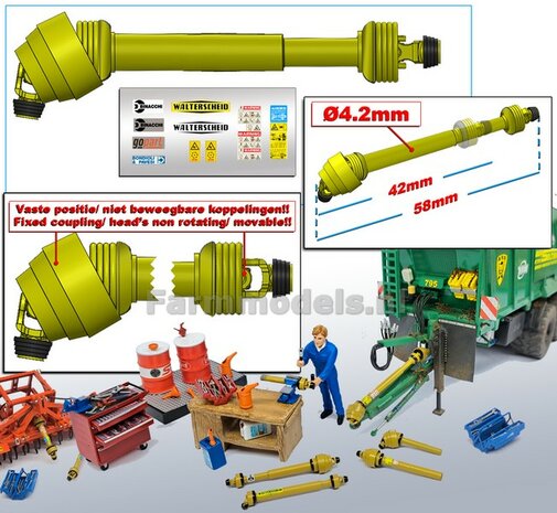 DIK: UITSCHUIFBARE GROOTHOEK Aftakas 1x KOP HANGEND L in: 42mm L. uit: 58mm Buis &Oslash;4.2mm  GEEL met 2x ZWART/GELE aansluitgaffels incl. Pr&eacute;-Cut Stickerset  1:32