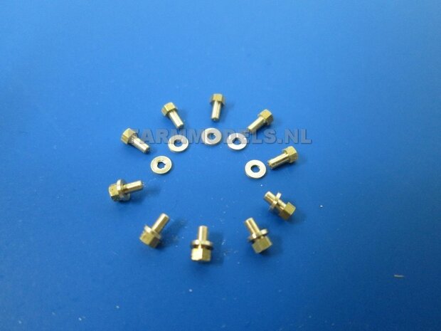 100x Messing Center ringen + 100x 6-Kant Messing Wiel Bouten Afm. ong. &Oslash; 1.95 x 3mm 1:32  