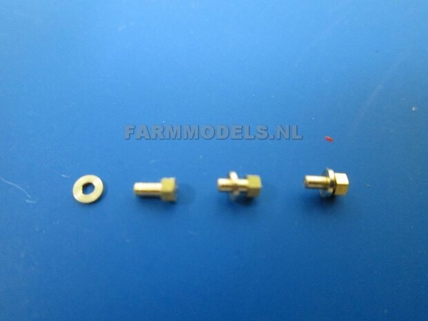 100x Messing Center ringen + 100x 6-Kant Messing Wiel Bouten Afm. ong. &Oslash; 1.95 x 3mm 1:32  