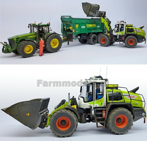 CLAAS TORION/ LIEBHERR: 2x Michelin Axiobib2  &Oslash;  54.8 x 25.8 mm Banden + Resin Velgen CLAAS ORANJE Gespoten 1:32 Farmmodels Premium Line Series 