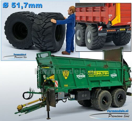 2x Mitas Agriterra 02 Banden &Oslash; 51.7 mm met RESIN velgen ZWART GLANS gespoten Velgen  1:32   Farmmodels Premium Line Series  