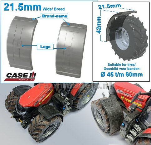 2x CASE IH spatborden 21.5 mm breed &quot;BIG &Oslash;&quot; Version ZONDER STEUNEN RESIN, Blank geleverd 1:32