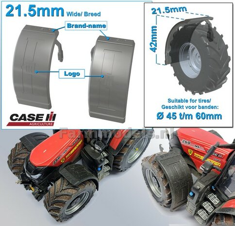 2x CASE IH spatborden 21.5 mm breed &quot;BIG &Oslash;&quot; Version MET STEUNEN RESIN, Blank geleverd 1:32