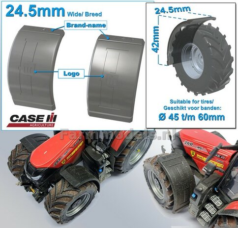 2x CASE IH spatborden 24.5 mm breed &quot;BIG &Oslash;&quot; Version ZONDER STEUNEN RESIN, Blank geleverd 1:32