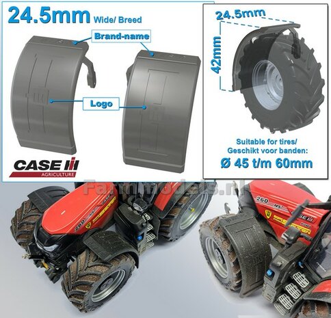 2x CASE IH spatborden 24.5 mm breed &quot;BIG &Oslash;&quot; Version MET STEUNEN RESIN, Blank geleverd 1:32