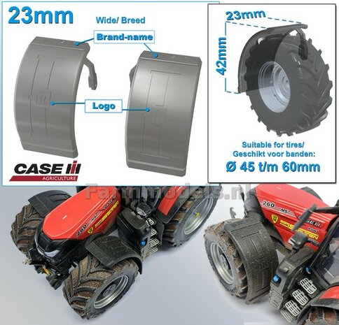 2x CASE IH spatborden 23 mm breed &quot;BIG &Oslash;&quot; Version MET STEUNEN RESIN, Blank geleverd 1:32