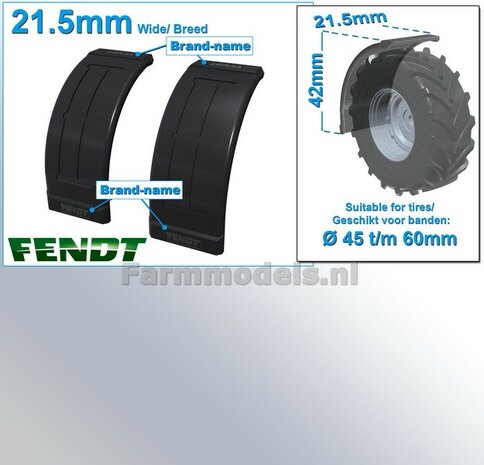 2x FENDT spatborden 21.5 mm breed &quot;BIG &Oslash;&quot; Version ZONDER STEUNEN Resin in ZWART RUBBER COMPOUND Gespoten geleverd 1:32