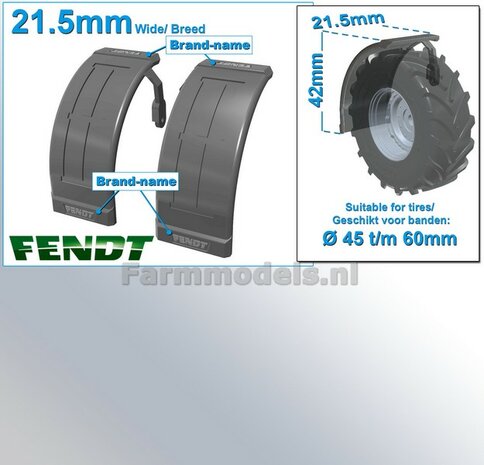 2x FENDT spatborden 21.5 mm breed &quot;BIG &Oslash;&quot; Version MET STEUNEN RESIN, Blank geleverd 1:32