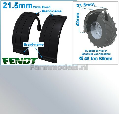 2x FENDT spatborden 21.5 mm breed &quot;BIG &Oslash;&quot; Version MET STEUNEN Resin in ZWART RUBBER COMPOUND Gespoten geleverd 1:32