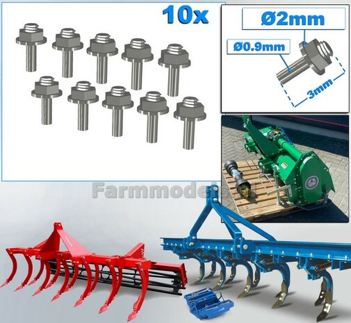 10 Stuks ALUMINIUM kleur  MOEREN op DRAAD-EIND  Afm. &Oslash; 2 x 3mm    6-Kant Moer + O-Ring     Materiaal: RESIN op kleur geleverd  1:32  