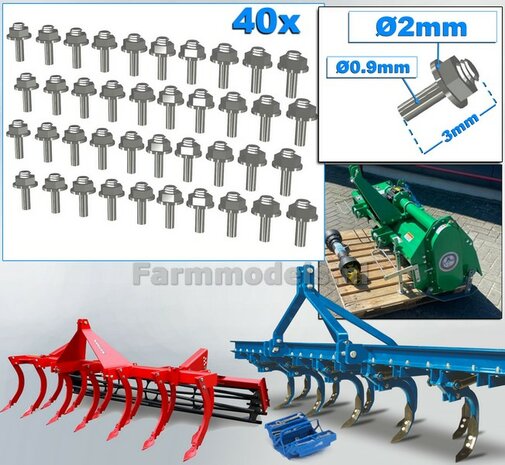 40 Stuks ALUMINIUM kleur  MOEREN op DRAAD-EIND  Afm. &Oslash; 2 x 3mm    6-Kant Moer + O-Ring     Materiaal: RESIN op kleur geleverd  1:32  