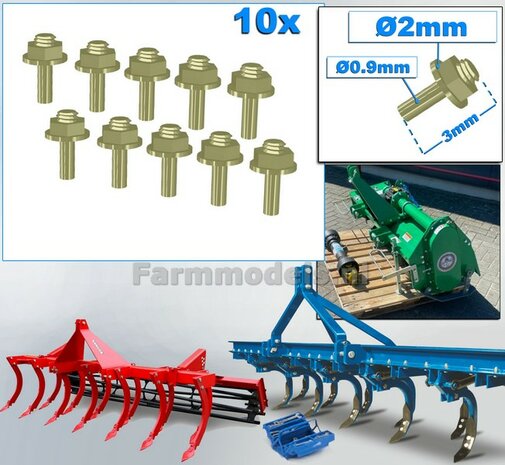 10 Stuks MESSING kleur  MOEREN op DRAAD-EIND  Afm. &Oslash; 2 x 3mm    6-Kant Moer + O-Ring     Materiaal: RESIN op kleur geleverd  1:32  