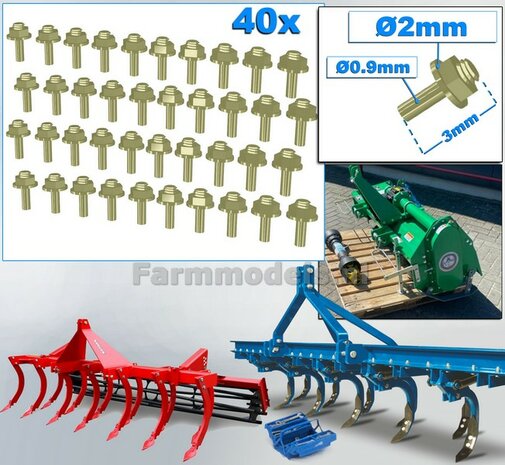 40 Stuks MESSING kleur  MOEREN op DRAAD-EIND  Afm. &Oslash; 2 x 3mm    6-Kant Moer + O-Ring     Materiaal: RESIN op kleur geleverd  1:32  