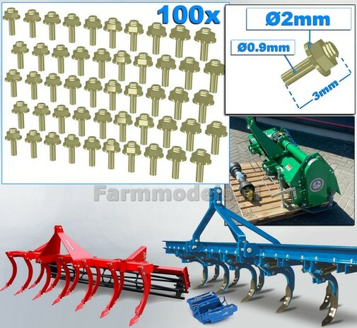 100 Stuks MESSING kleur  MOEREN op DRAAD-EIND  Afm. &Oslash; 2 x 3mm    6-Kant Moer + O-Ring     Materiaal: RESIN op kleur geleverd  1:32  