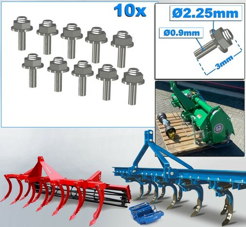 10 Stuks ALUMINIUM kleur  MOEREN op DRAAD-EIND  Afm. &Oslash; 2.25 x 3mm    6-Kant Moer + O-Ring     Materiaal: RESIN op kleur geleverd  1:32  