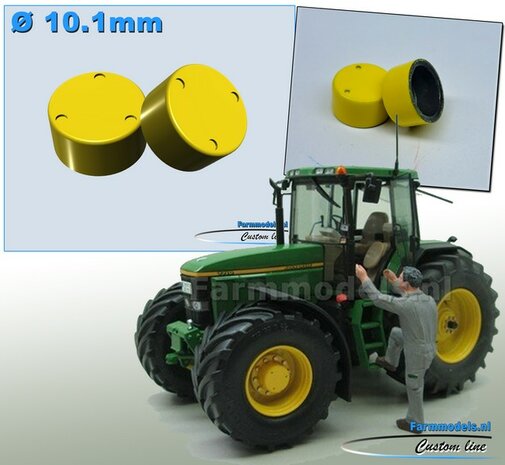 2x Eindvertragingen/ Planeetkappen &Oslash; 10.1 mm Die Cast JOHN DEERE GEEL Gespoten 1:32 