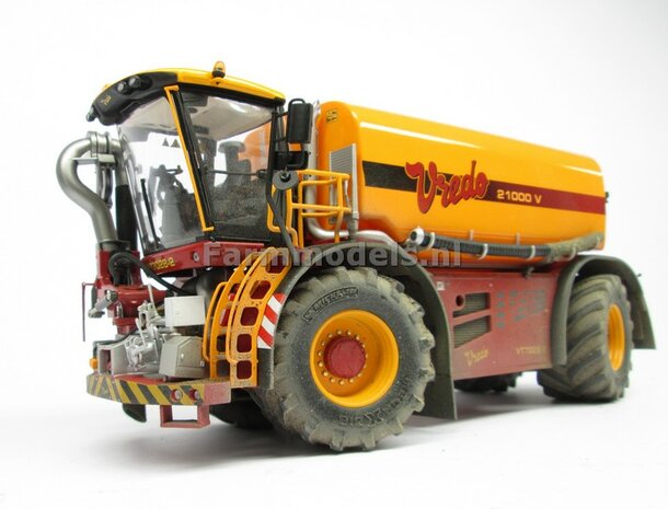 VREDO VT 7028: 2x Michelin 1050 lagedruk Banden &Oslash; 61.5 x 33.3 mm + ALU. velgen VREDO GEEL gespoten 1:32 Farmmodels Custom Line Series    